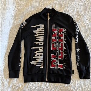 Philipp Plein Black Track Jacket with White and Red Logos